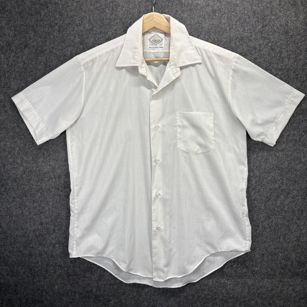 Vintage 1970s Button Up Camp Collar Shirt Men's White Japan Polycotton